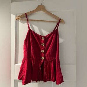 Red Button-Front Dress